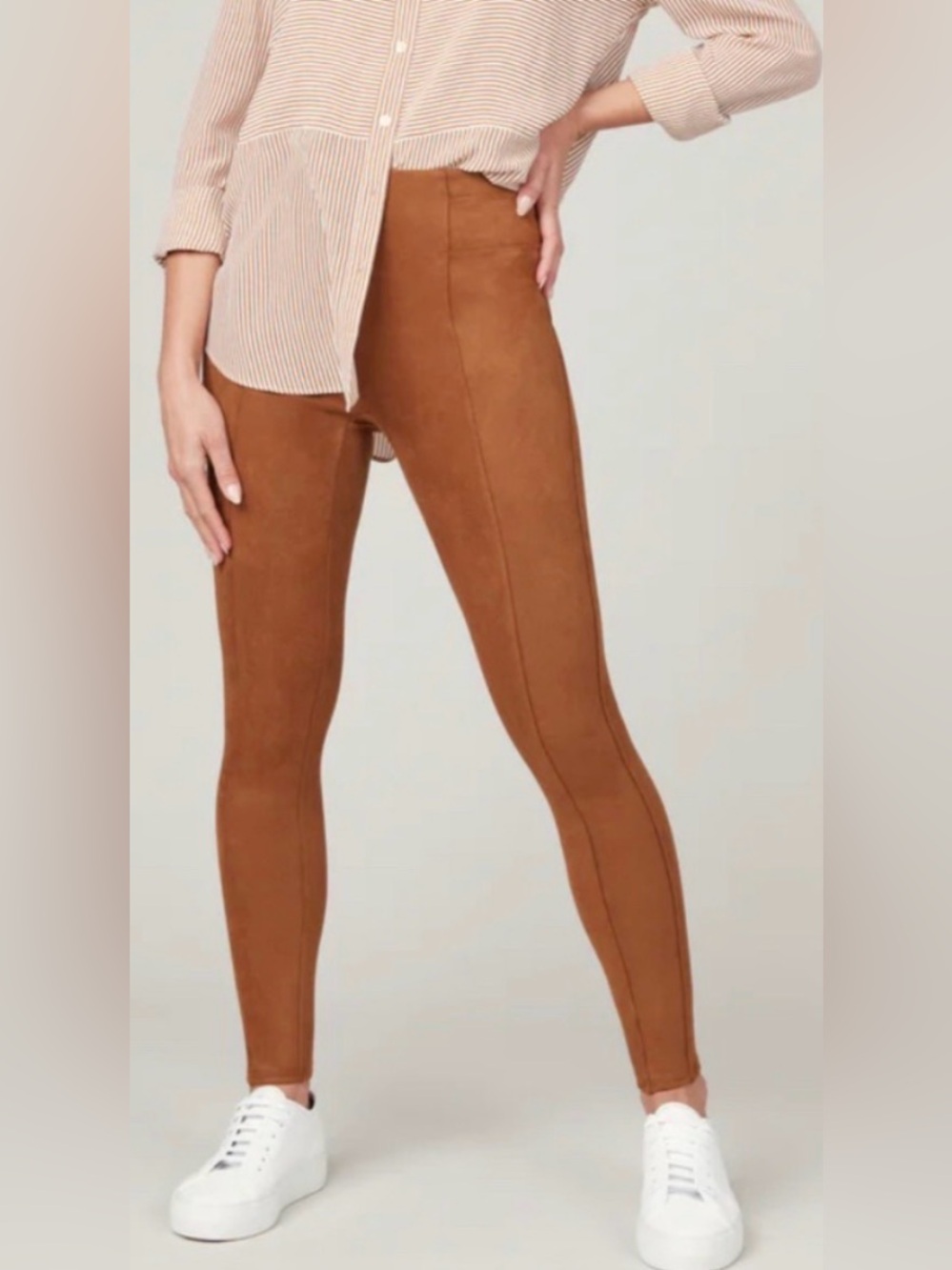 Spanx Faux Suede Leggings, Rich Caramel, size Small